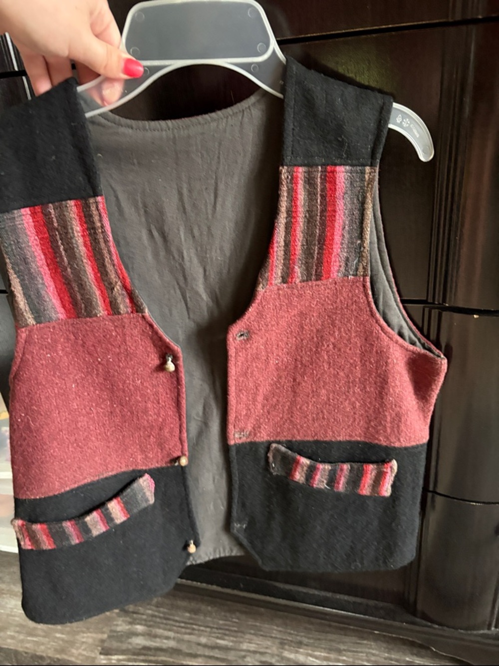 Vintage Red and Black Striped Wool Vest